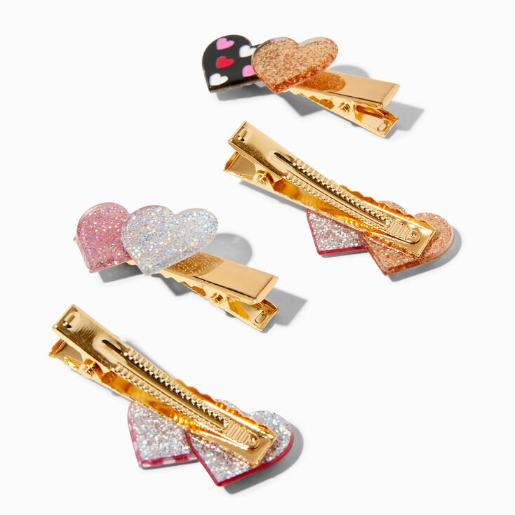 Claire&#39;s Club Glitter Multi Heart Hair Clips - 4 Pack,