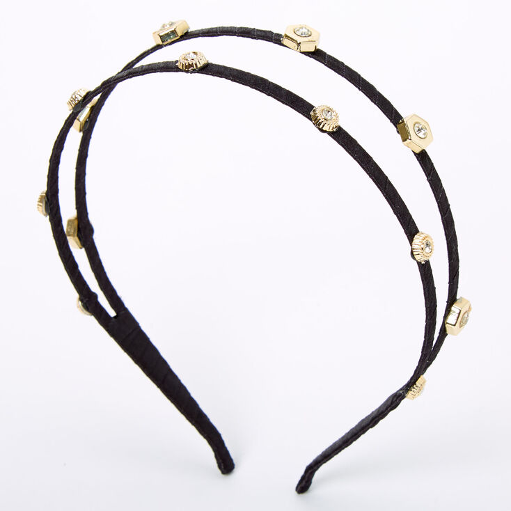 Claire's Serre-tête double rangée ornementé couleur dorée - Noir