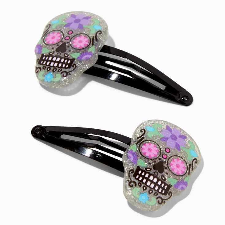 Purple &amp; Pink Sugar Skulls Hair Snap Clips - 2 Pack,