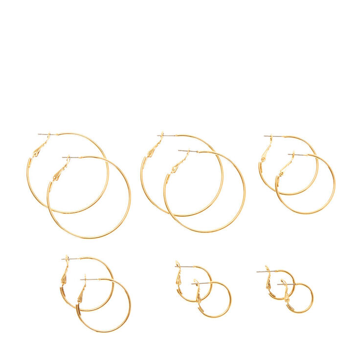 Gold Graduated Hoop Earrings - 6 Pack,