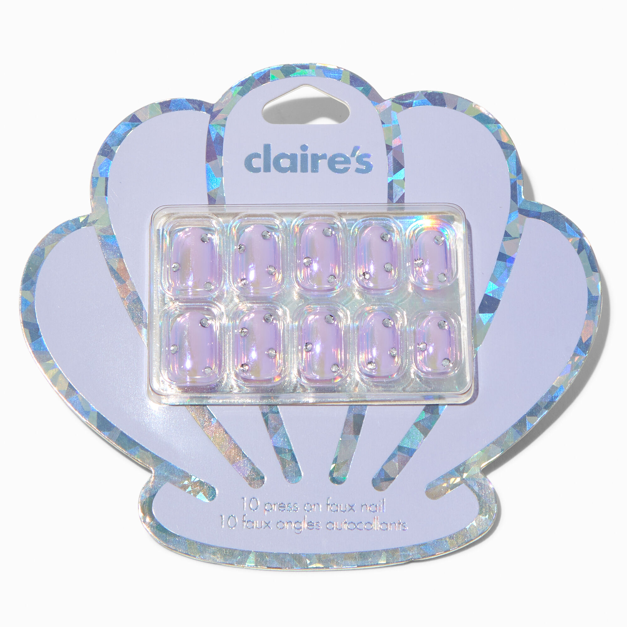 Faux ongles carrés vegan autocollants strass Lavender Haze Claire's Club - Lot de 10,
