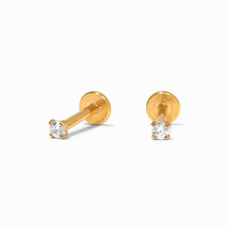 C LUXE by Claire's Gold Titanium Cubic Zirconia 2MM Round Flat Back Stud  Earrings