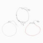 Silver Bow Pink Beaded Chain Bracelets - 3 Pack,