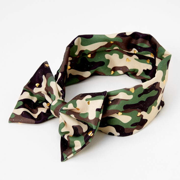 Claire's Bandeau à nœud imprimé cœurs camouflage Claire's Club - Vert