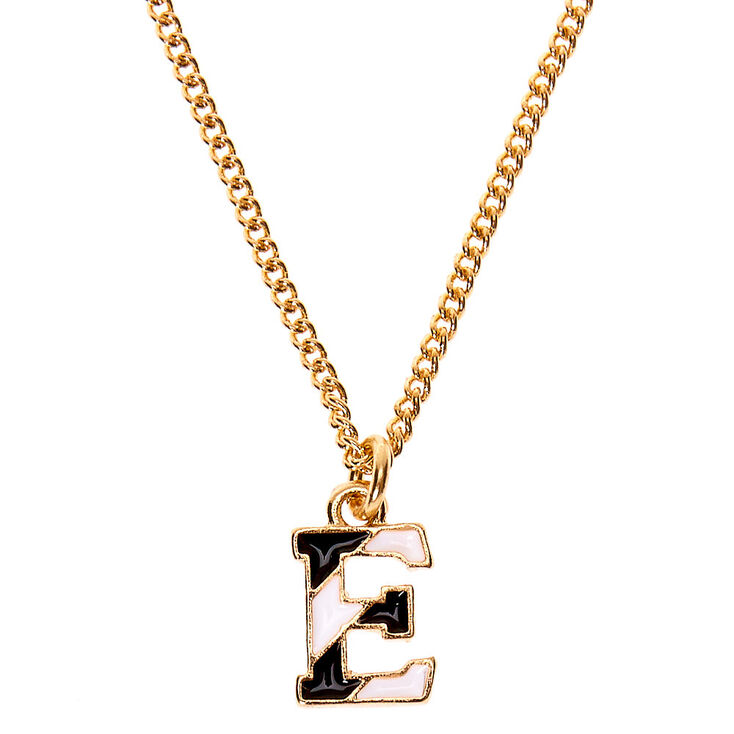 Claire's Collier à pendentif initiale à rayures couleur doré - E