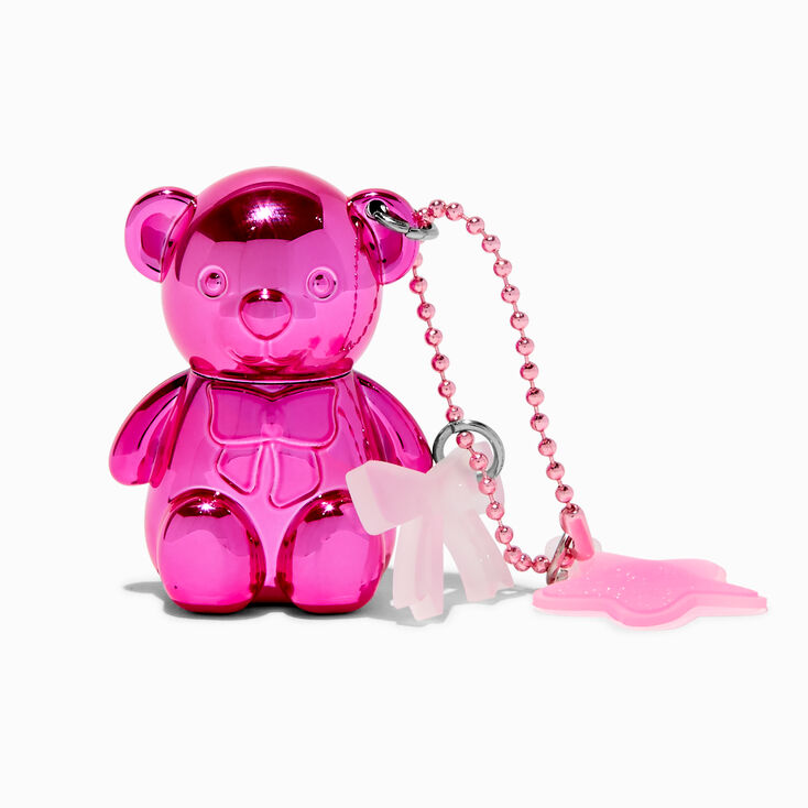 Hot Pink Teddy Bear Strawberry Lip Gloss Keychain ,