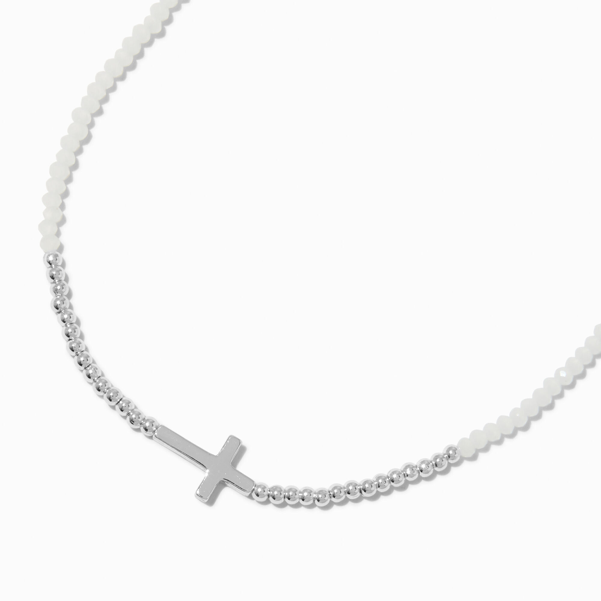 Silver-tone Cross Seed Bead Pendant Necklace,