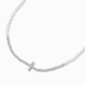 Silver-tone Cross Seed Bead Pendant Necklace,