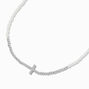 Silver-tone Cross Seed Bead Pendant Necklace,