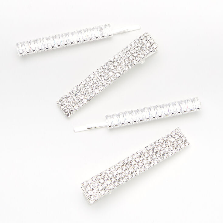Silver Glam Crystal Hair Pins and Clips - 4 Pack,