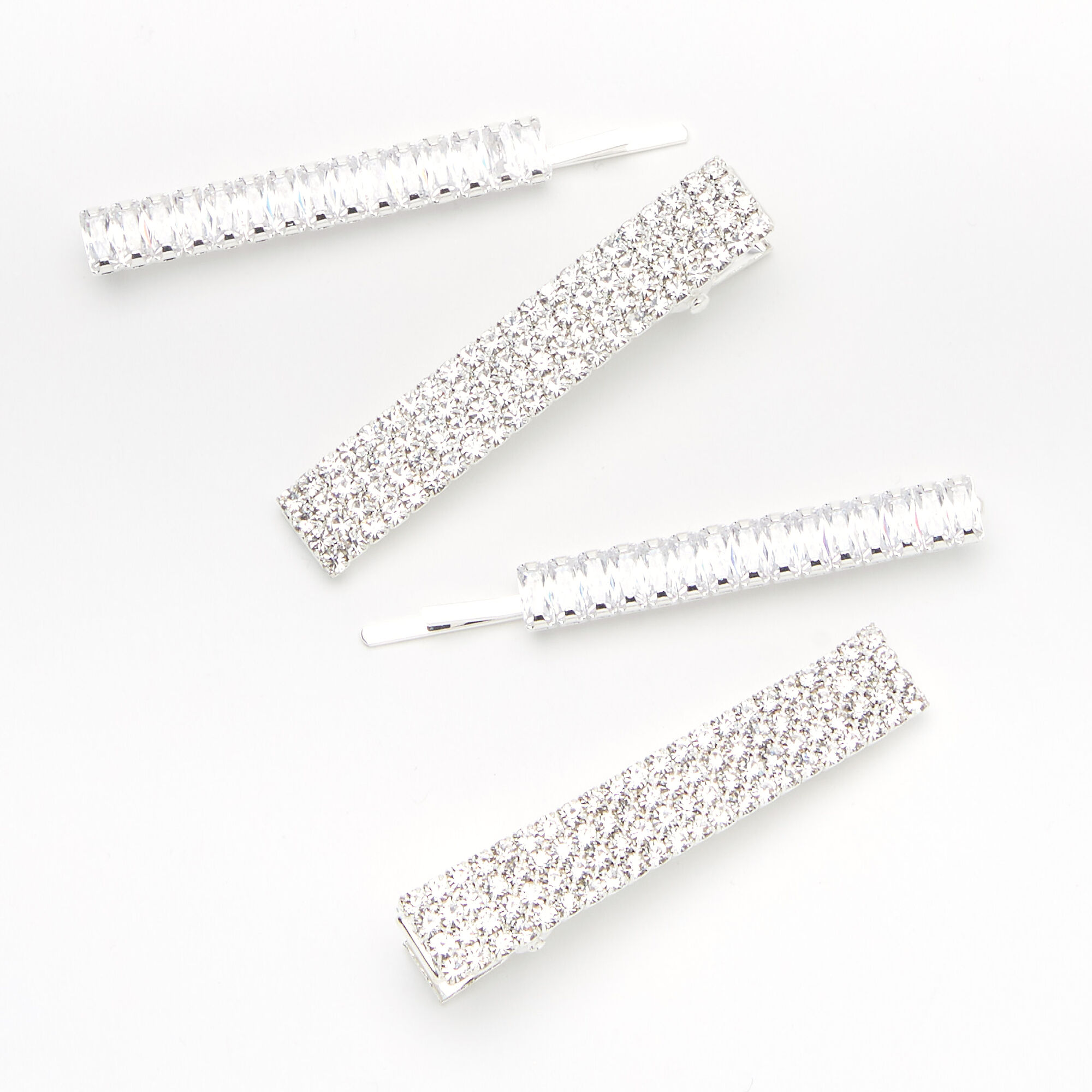 View Claires Tone Glam Crystal Hair Pins And Clips 4 Pack Silver information
