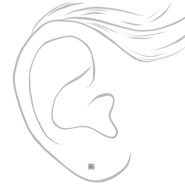 18kt Gold Plated Cubic Zirconia 3MM Round Stud Earrings,