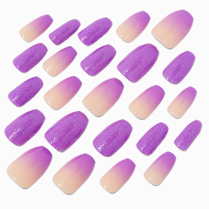 False Lashes &amp; Purple Ombr&eacute; Stiletto Vegan Faux Nail Gift Set - 24 Pack,