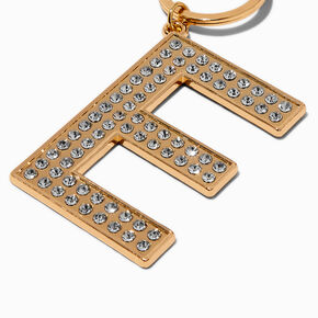 Gold-tone Bedazzled Initial Keychain - E,
