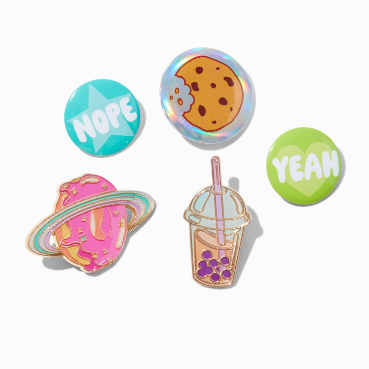 Coffee Shop Round Button &amp; Pin Set - 5 Pack,