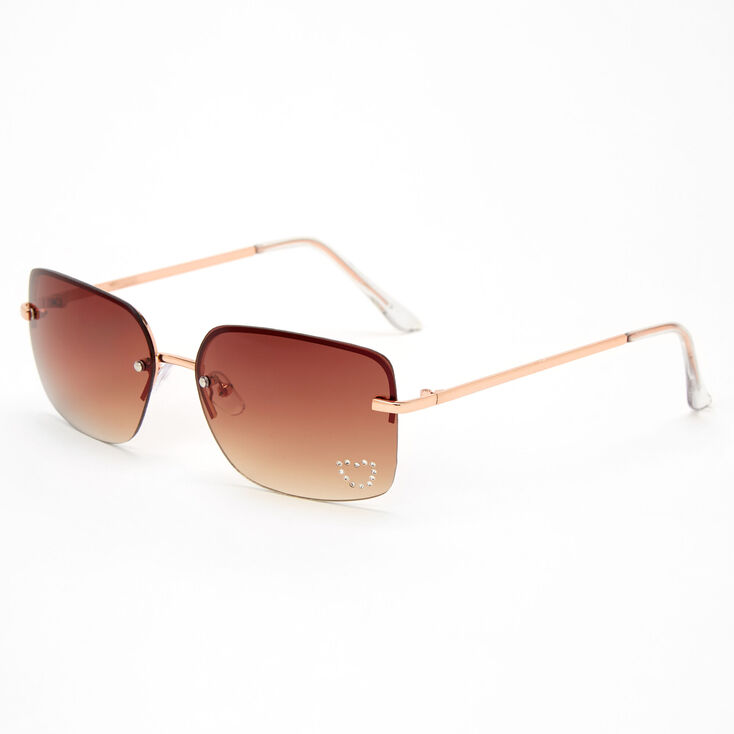 Amber Studded Heart Rectangle Sunglasses - Pink,