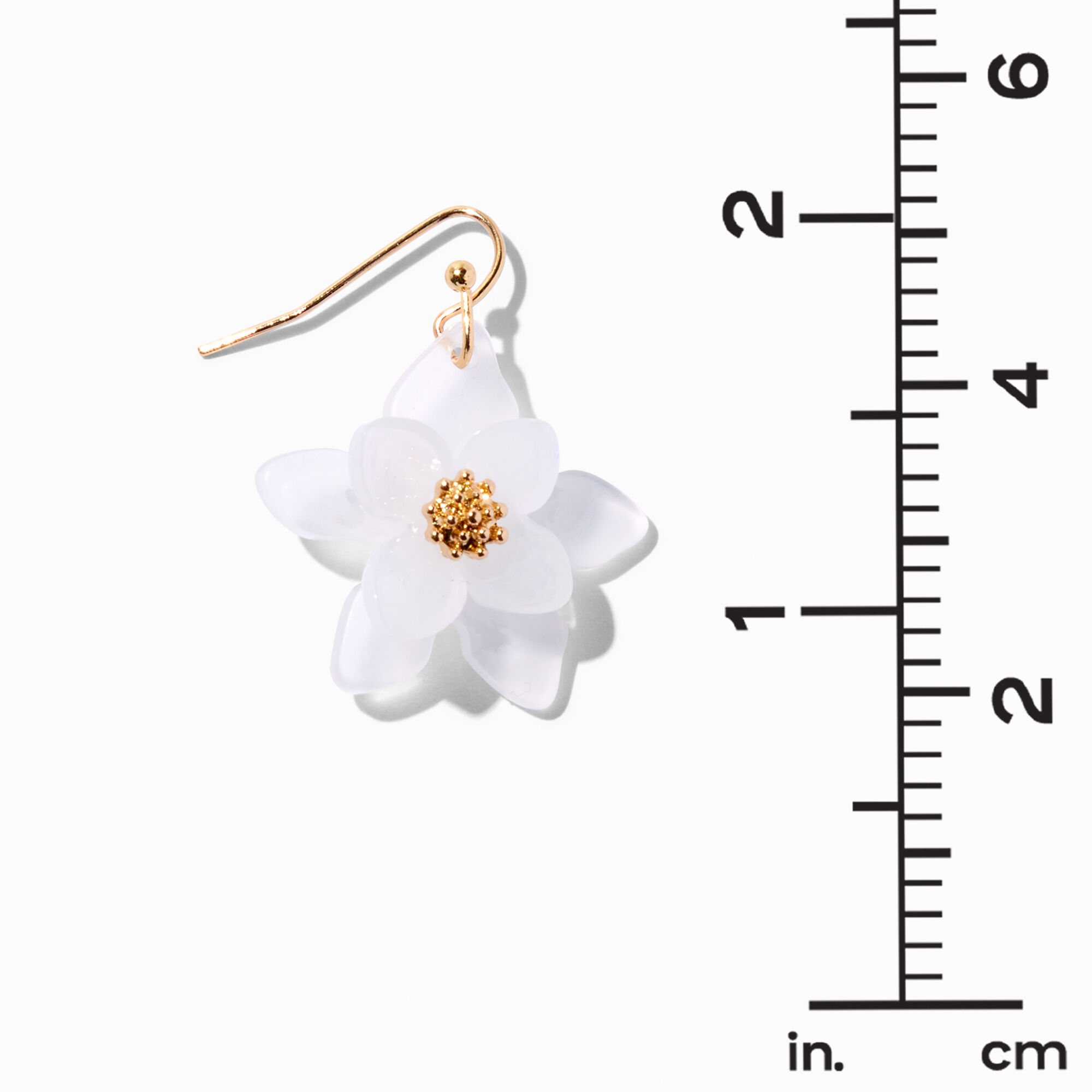 White Flower 1" Gold Drop Earrings,