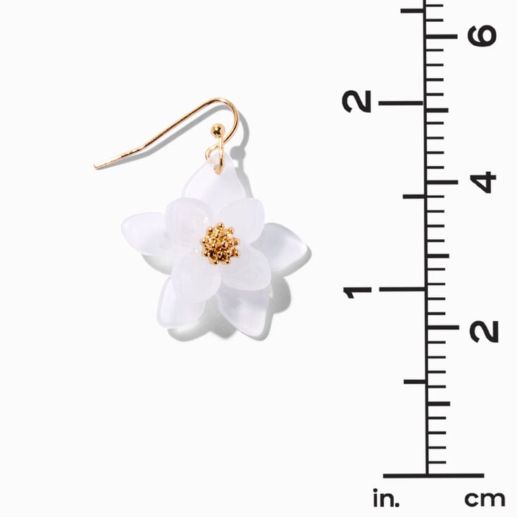 Pendantes couleur dor&eacute;e 2,5&nbsp;cm fleurs blanches,