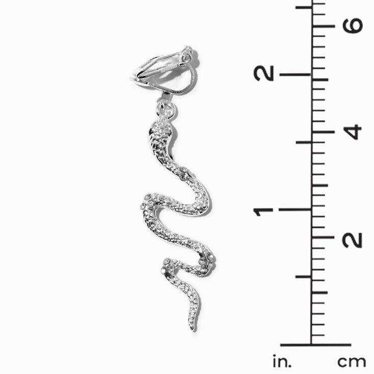 Silver 2&quot; Embellished Snake Clip-On Drop Earrings,