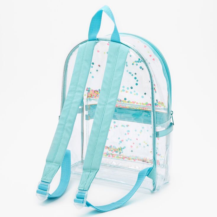 Transparent Confetti Small Backpack - Blue | Claire's US
