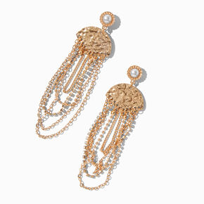 Gold-tone Textured Chain Drape Drop Earrings,