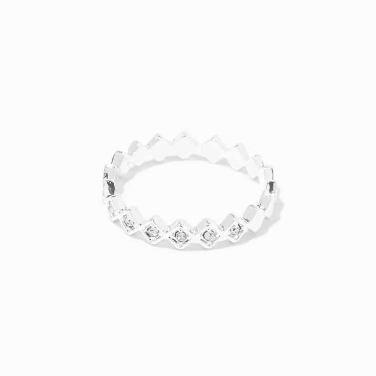 Silver-tone Crystal Diamond Ring,