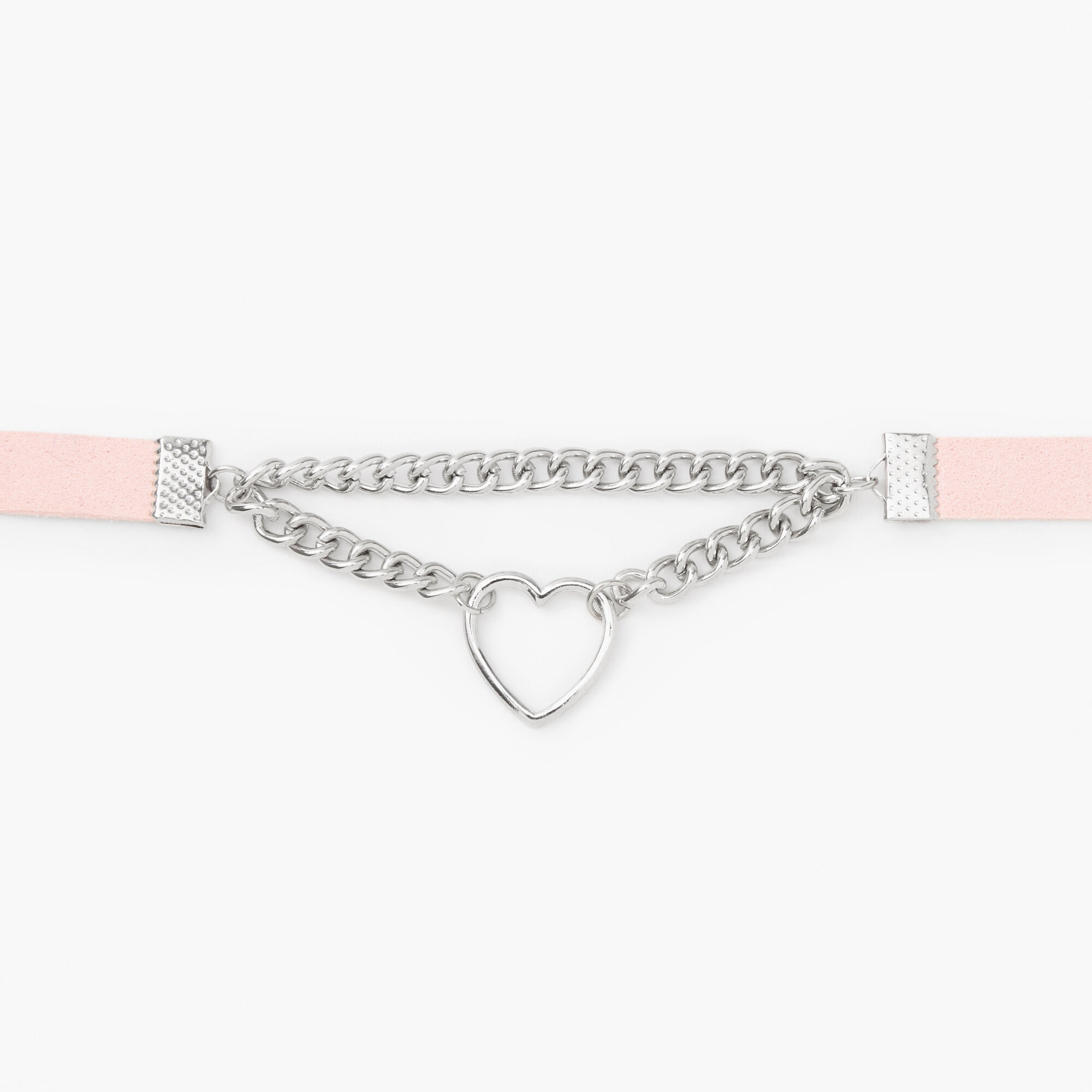 Silver Heart Double Chain Choker Necklace,