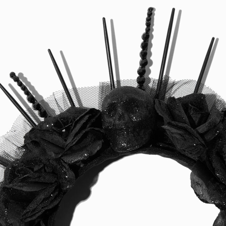 Skulls &amp; Spikes Black Floral Headband,