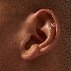 Clous d&#39;oreilles pour piercing cartilage croix en zircon cubique d&#39;imitation 1,2&nbsp;mm en titane couleur dor&eacute;e - Lot de 3,