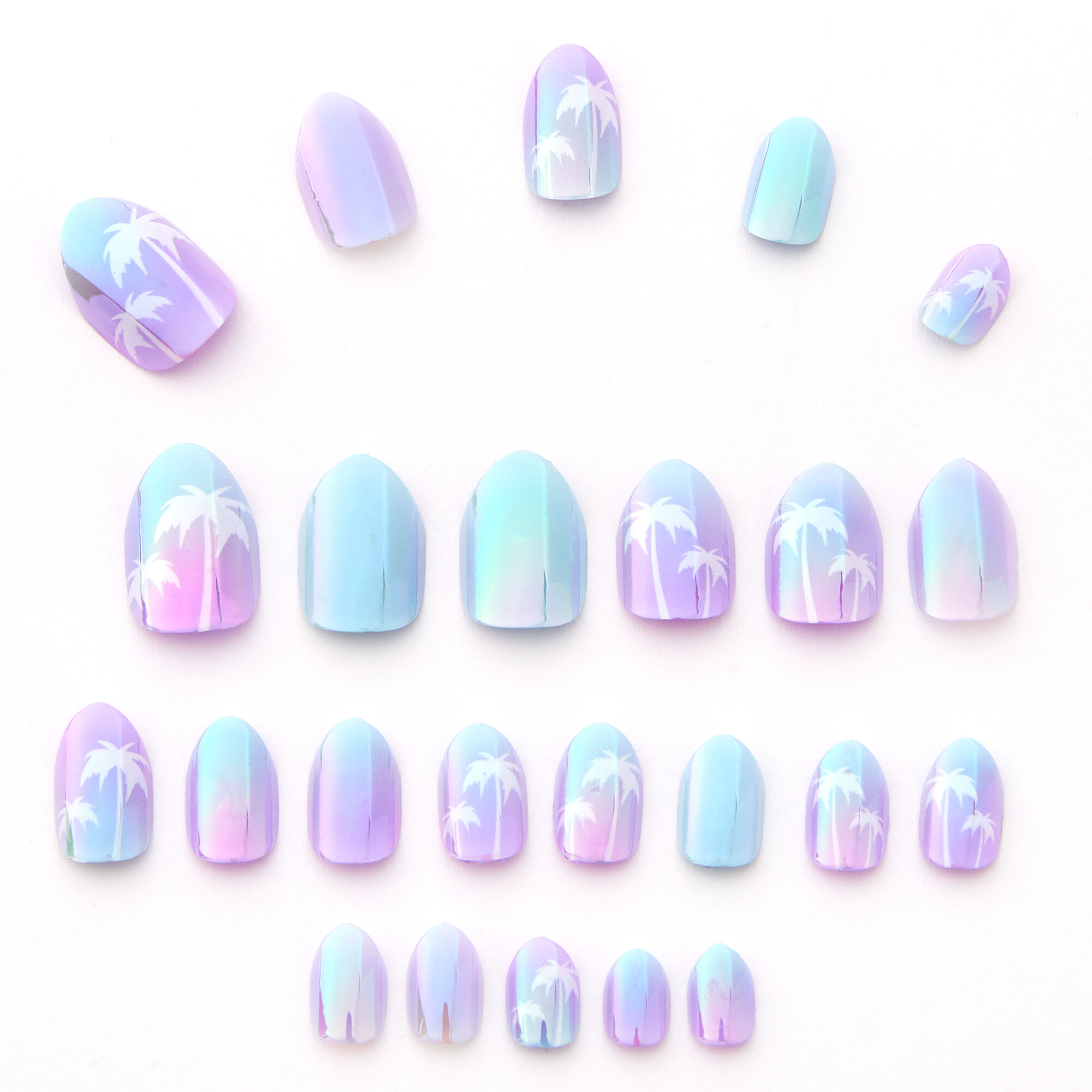 Sky Brown™ Palm Tree Stiletto Faux Nails – Purple, 24 Pack,