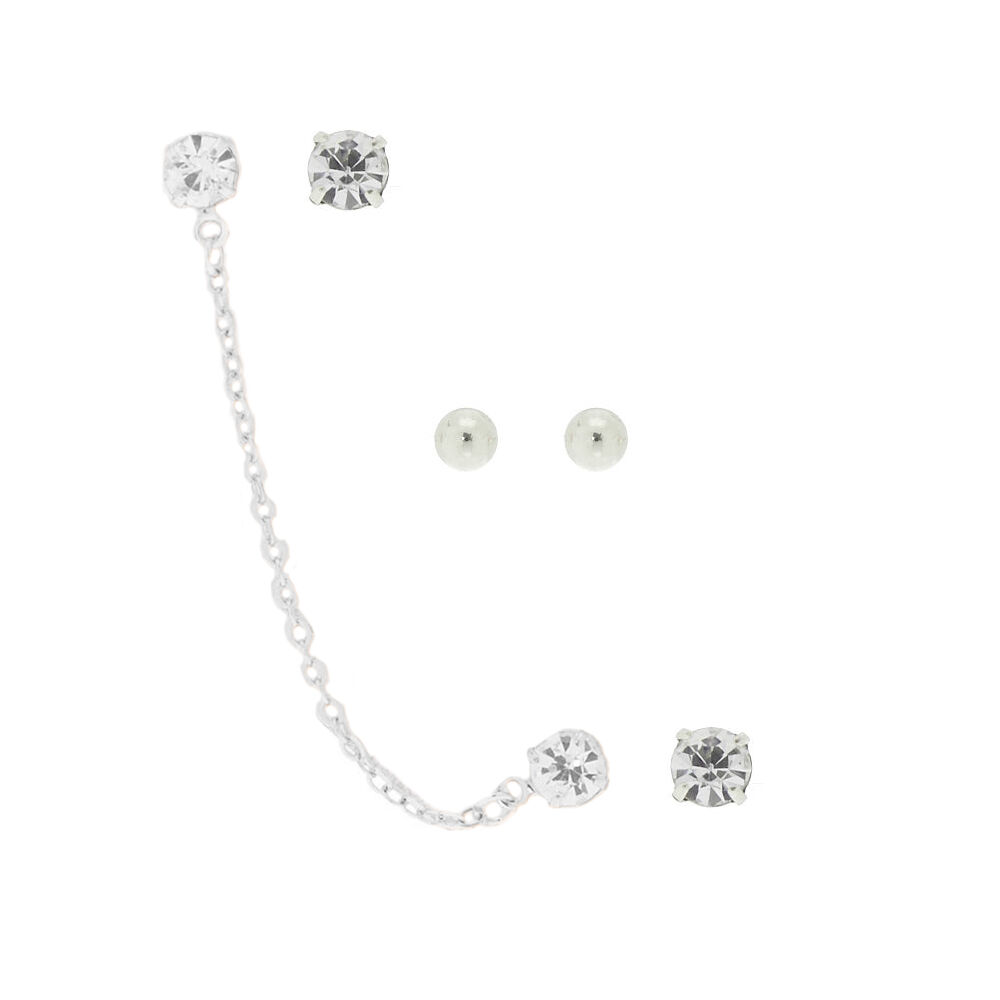 Silver Ear Swag Earrings - 3 Pack,