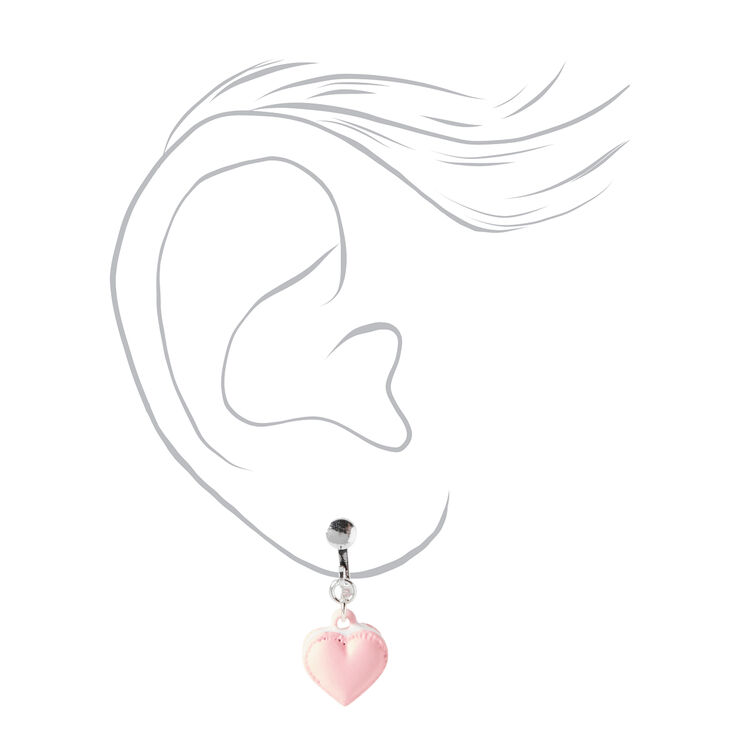 Puffy Heart Clip On Drop Earrings - Pink,