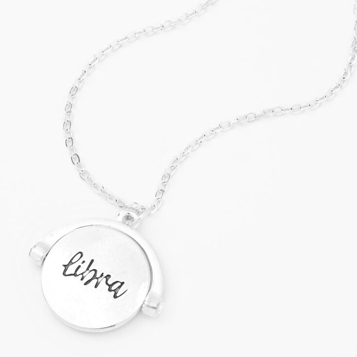 Silver Glow In The Dark Zodiac Spinning Pendant Necklace - Libra,