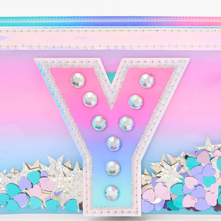 Iridescent Shakey Confetti Initial Coin Purse - Y,