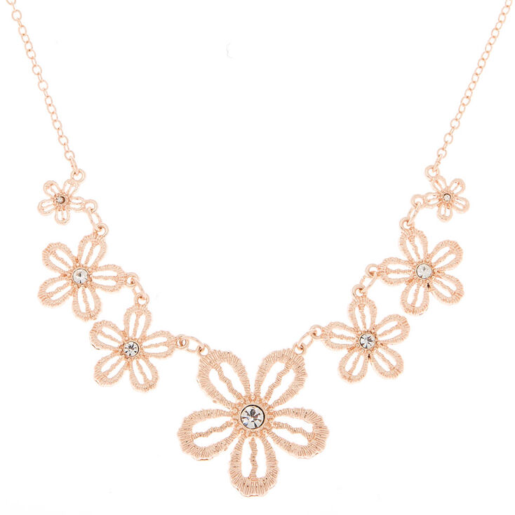 Rose Gold Crochet Flower Statement Necklace | Claire's US