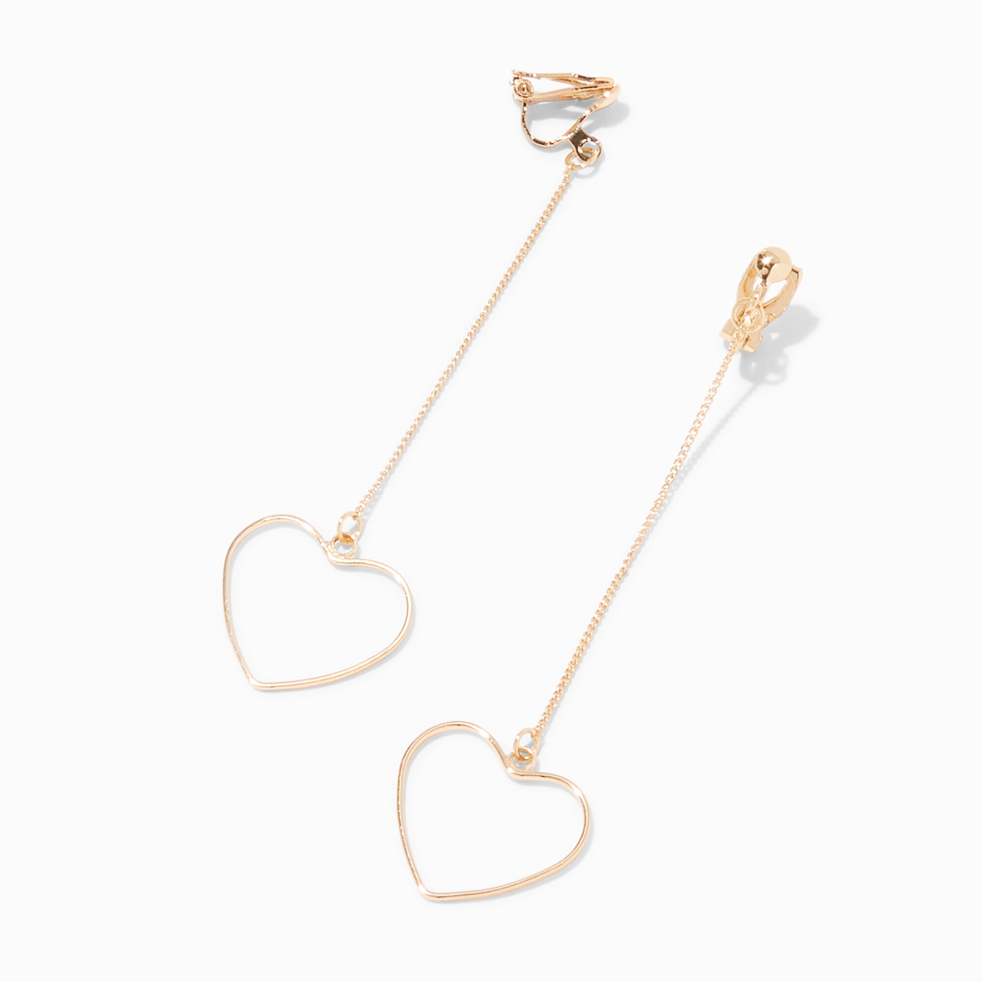 View Claires 3 Heart Linear ClipOn Drop Earrings Gold information