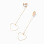 Gold 3&quot; Heart Linear Clip-On Drop Earrings,