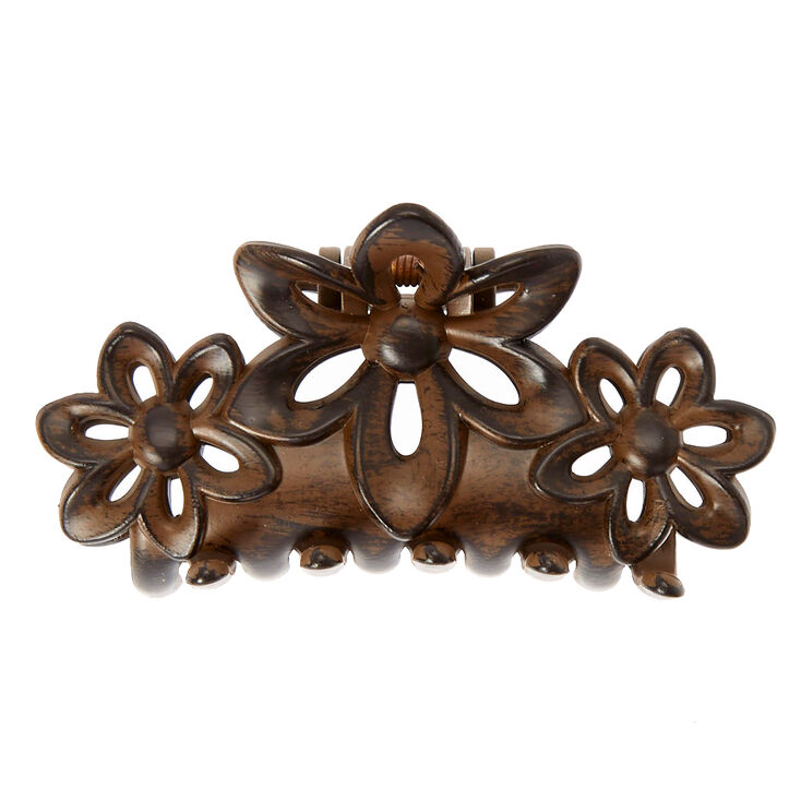 Medium Dark Wood Flower Hair Claw,