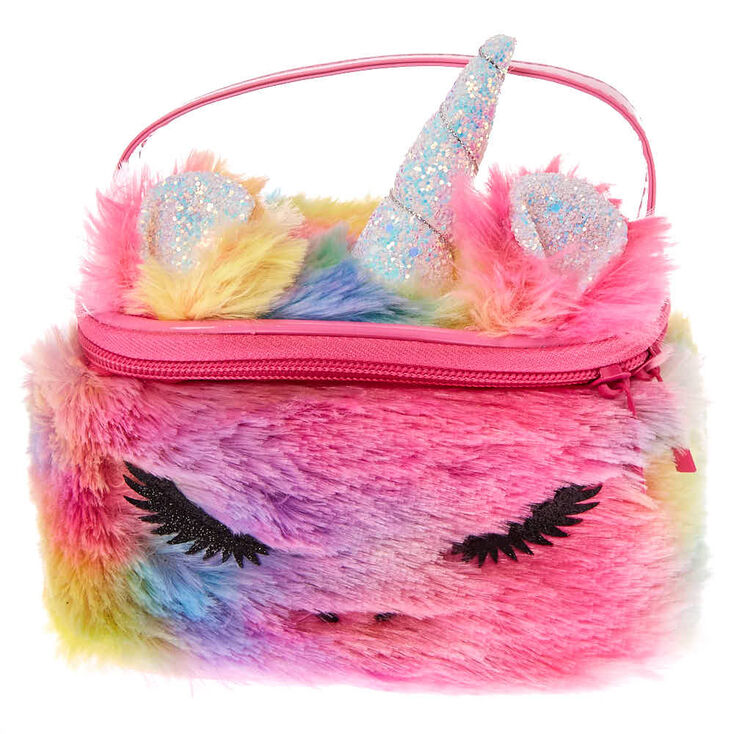 Furry Rainbow Unicorn Makeup Bag,