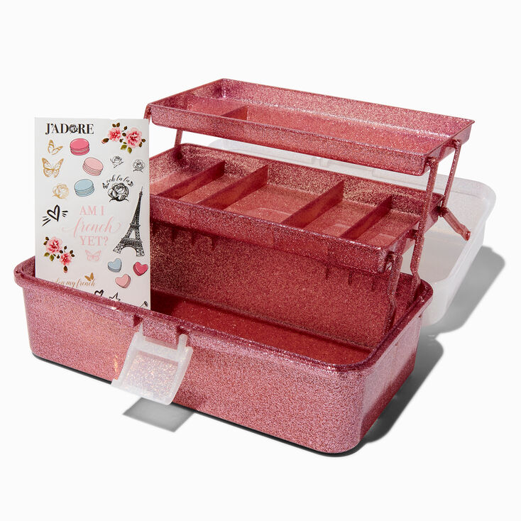 Pink Glitter Storage Box with Paris Stickers