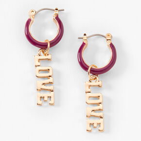 Love Charm Enamel 1.5&quot; Hoop Earrings - Purple,