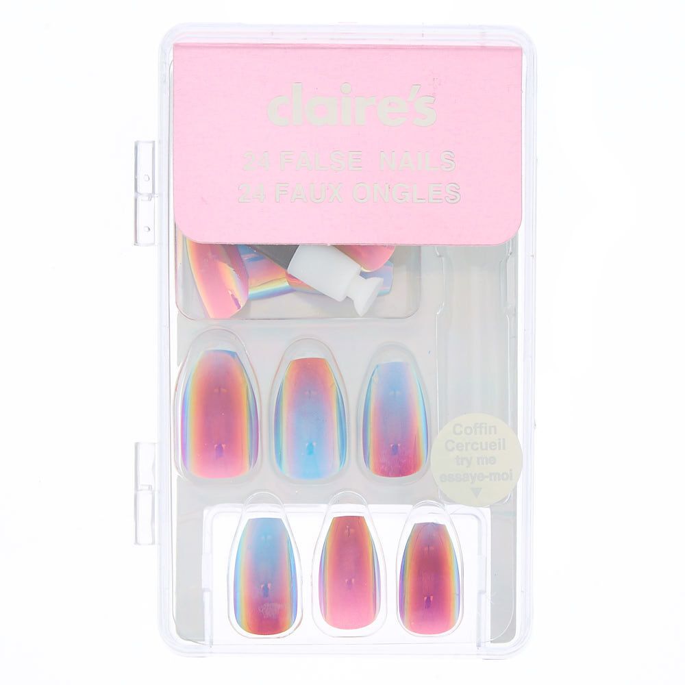 Holographic Cosmic Coffin Faux Nail Set - 24 Pack,