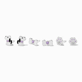 Clous d&#39;oreilles chiens violets couleur argent&eacute;e C LUXE by Claire&#39;s - Lot de 3,