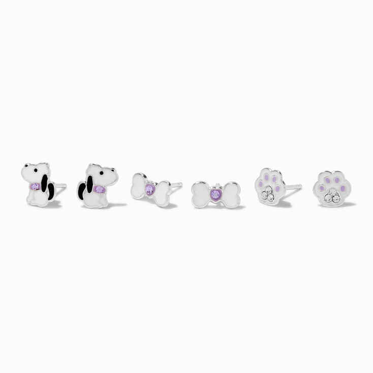C LUXE by Claire&#39;s Sterling Silver Purple Dog Stud Earrings - 3 Pack,