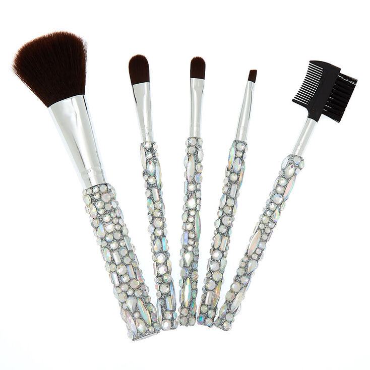 Glitter Gem Makeup Brush Set - Silver, 5 Pack,