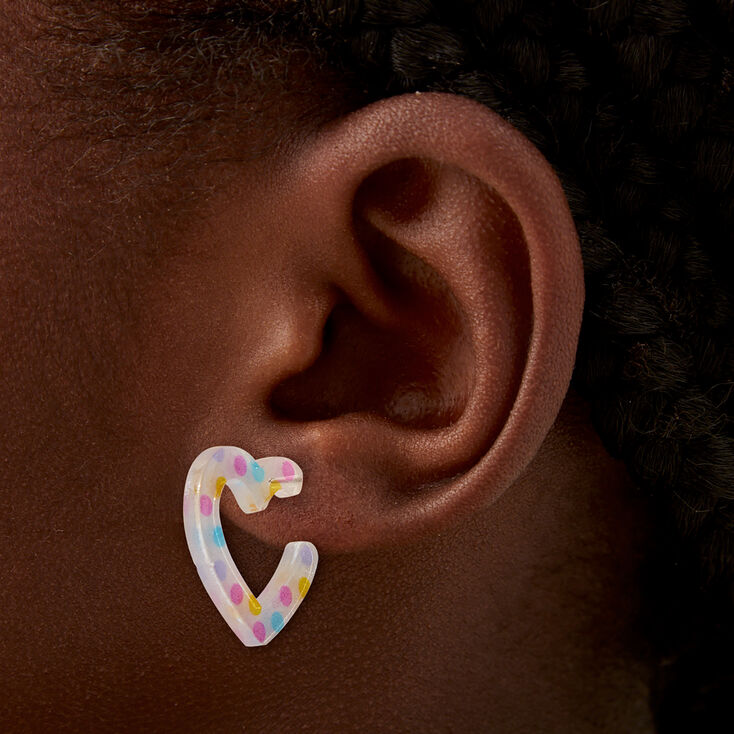 Pastel Polka Dot Acrylic Heart Hoop Earrings ,
