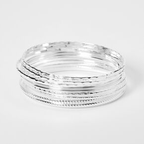 Silver Textured Bangle Bracelets - 8 Pack,