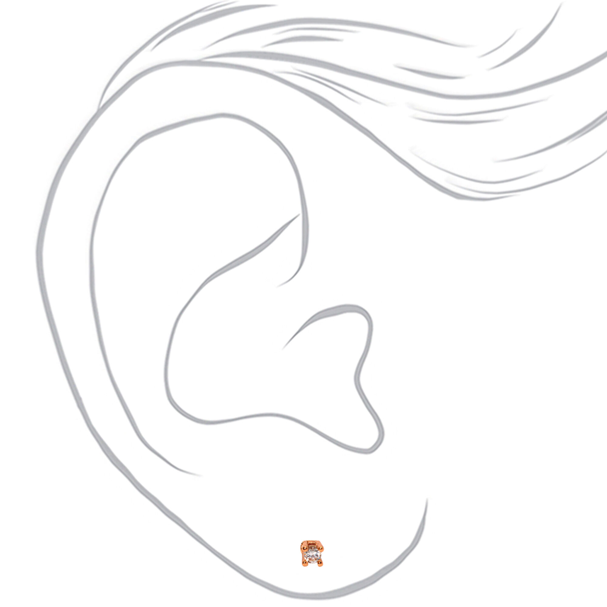 Rose Gold Cubic Zirconia 3MM Round Basket Stud Earrings,