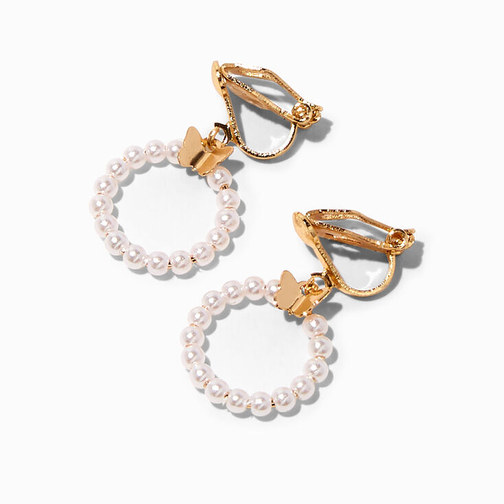 Gold-tone Butterfly Pearl 0.5&quot; Clip-On Drop Earrings,