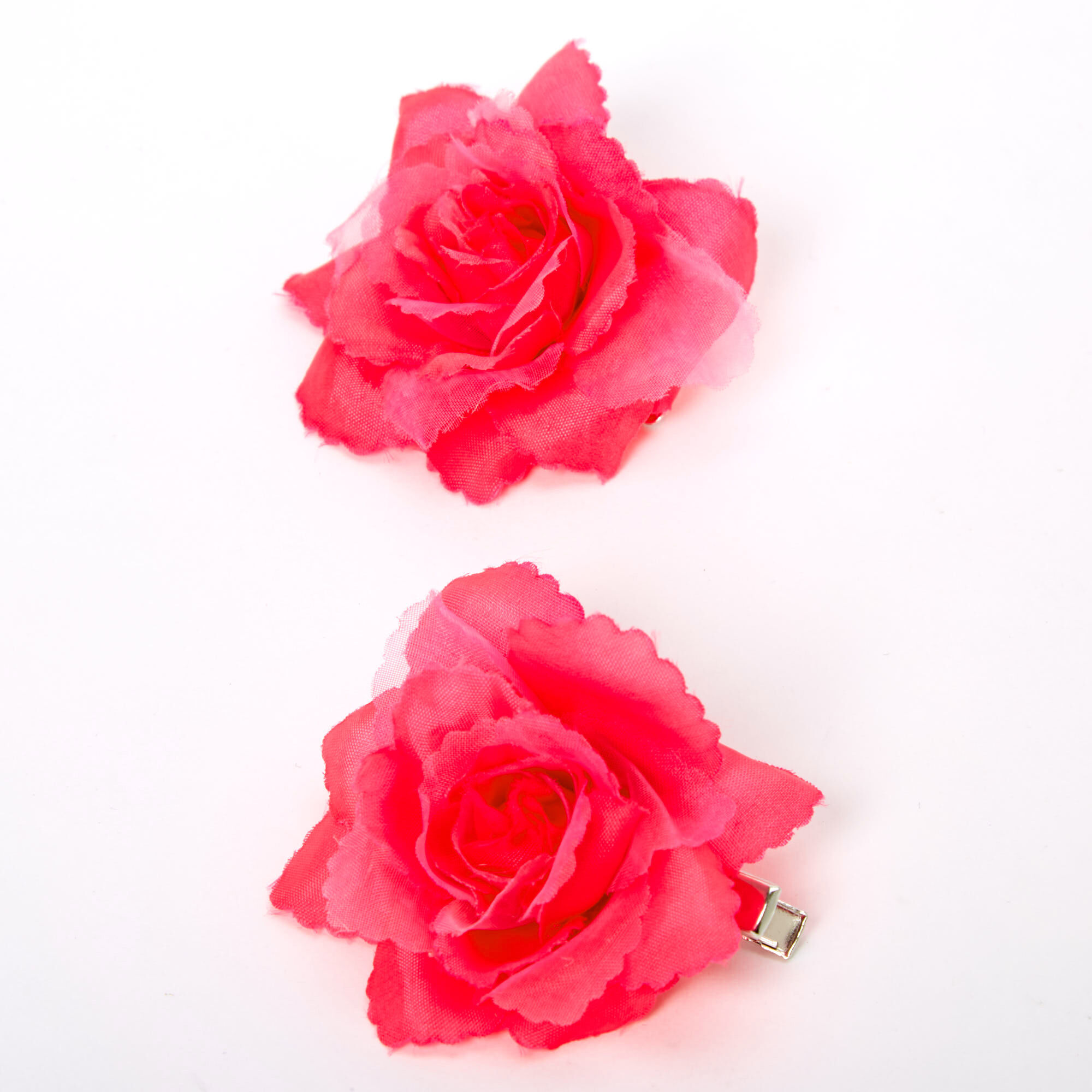 Mini Rose Hair Clips Neon Pink 2 Pack